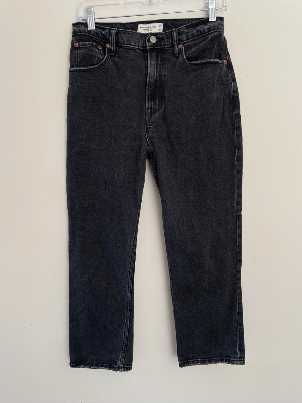 Abercrombie & Fitch Curve Love Ultra High Rise Ankle Straight Jeans Black denim